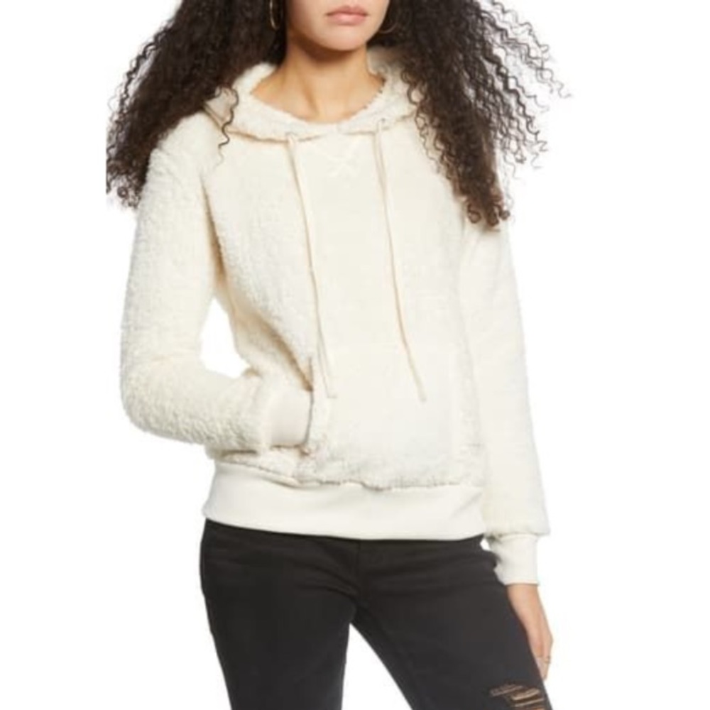 Love By Design Plush Ivory Faux Fur Hoodie Size XL